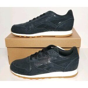 REEBOK CLASSIC LEATHER CLEAN EXOTICS WOMEN MULTIPLE SIZES NEW/BOX BLACK BS8229